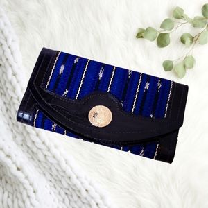 Southwestern Checkbook Wallet, Handmade, Leather, Blue, Black, White. Fa…